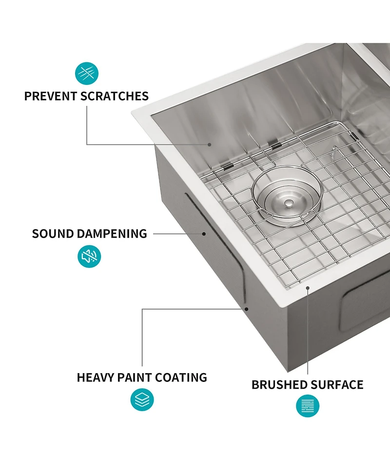 flynama 32x18x9inch Undermount Double Bowl Kitchen Sink 16 Gauge Stainless Steel 50 and 50 Split