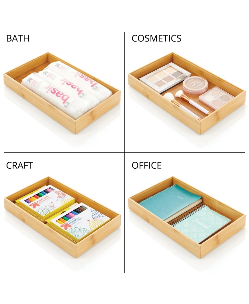 mDesign Bamboo Kitchen Storage Bin Container Crate Box - 2 Pack - 9 x 15 x 2