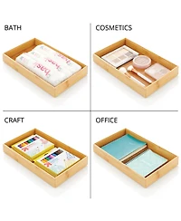 mDesign Bamboo Kitchen Storage Bin Container Crate Box - 2 Pack - 9 x 15 x 2