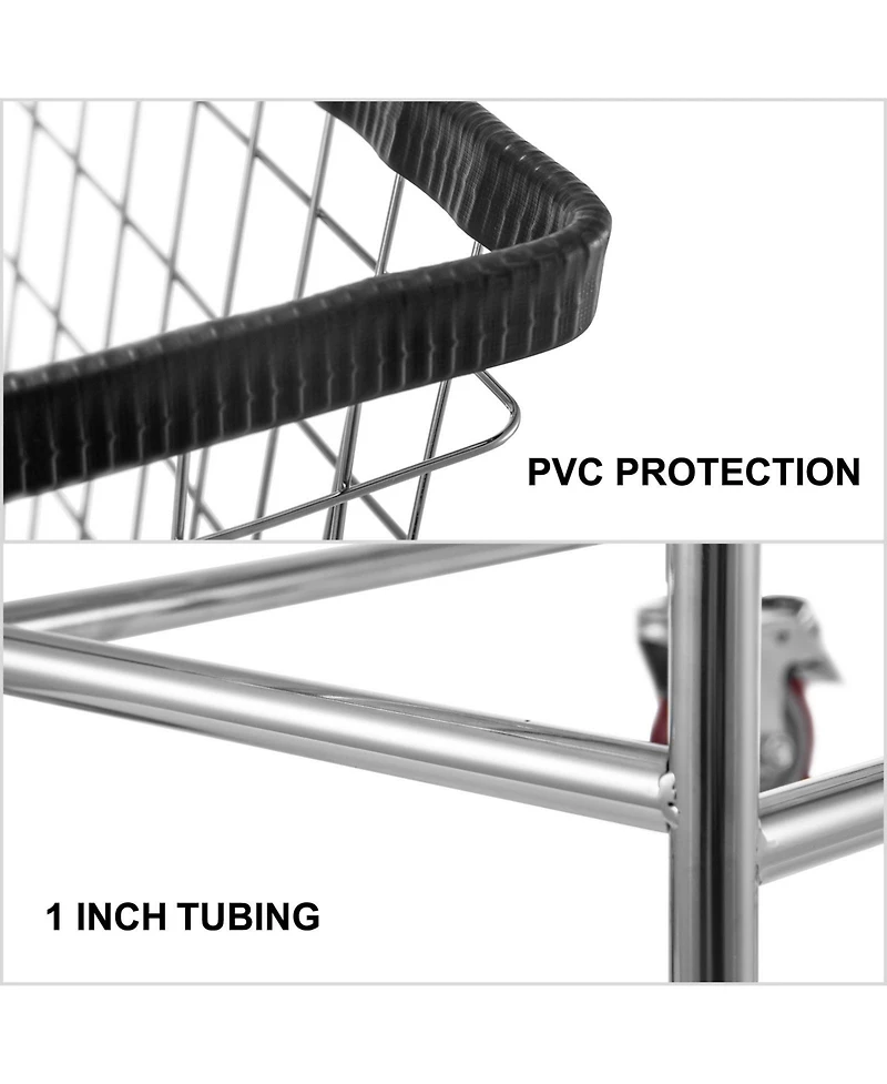 Ecooso Wire Laundry Cart, 2.8 Bushel Basket with Wheels, 26.7" x 21.7" x 26.4", Steel Frame, Chrome Finish, 4" Casters