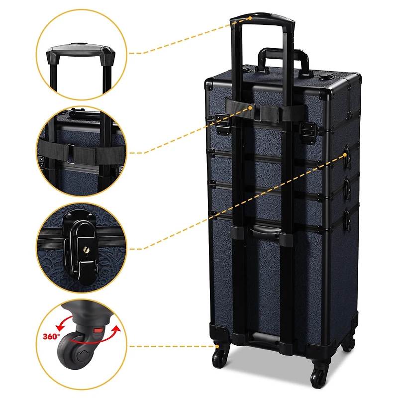 Byootique Makeup Train Case Trolley w/ Cube Case Cosmetic Organizer ForgetMeNot