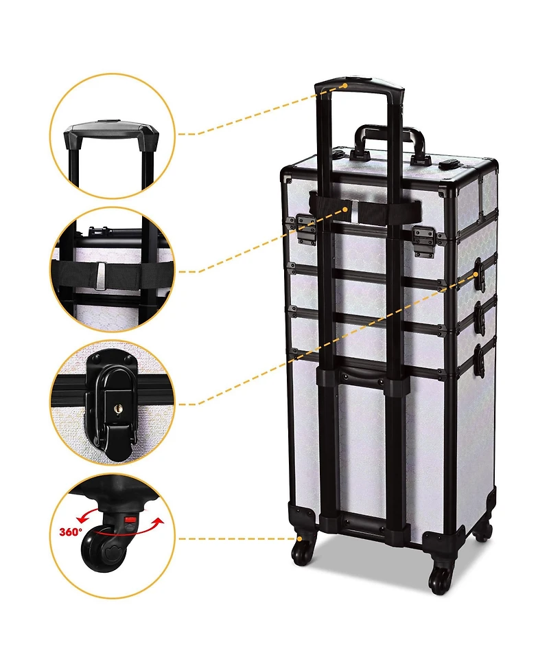 Byootique Rolling Makeup Train Case w/ Cube Case Cosmetic Organizer ForgetMeNot