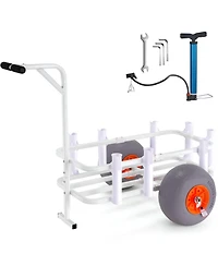 Mecale Beach Fishing Cart, 300 lbs Capacity, Aluminum Pier Wagon with Two 13" Pu Balloon Tires and 8 Rod Holders