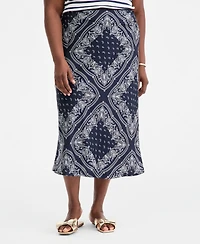On 34th Trendy Plus Brittany Bandana Print Pull-On Midi Slip Skirt, Macy's Exclusive