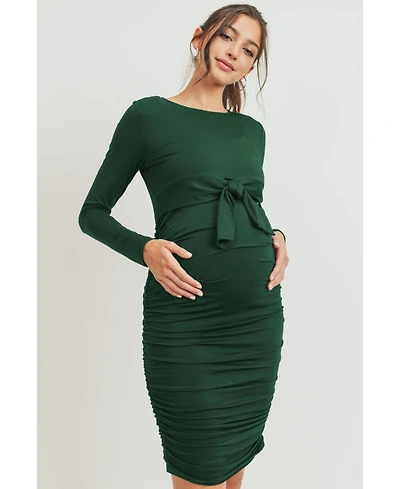 Hello Miz Maternity Front Tie Crew Neck Side Ruched Nursing Dress