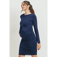 Hello Miz Maternity Front Tie Crew Neck Side Ruched Nursing Dress