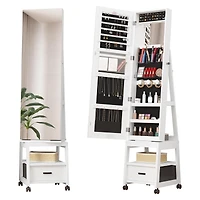 gaomon 360° Swivel Jewelry Armoire with Storage Shelf & Drawer – 66" H Full-Length Mirror Floor Standing Organizer Wheels