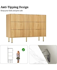 gaomon 6-Drawer Modern Fluted Wood Dresser with Gold Handle, Large Storage Organizer for Bedroom, Living Room