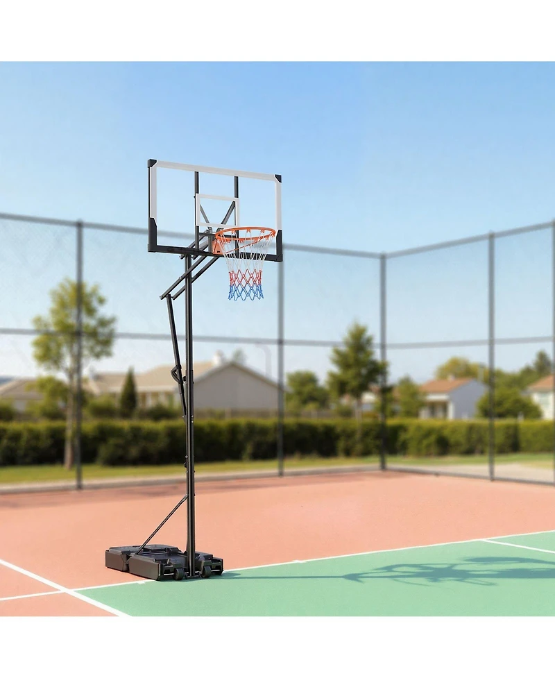 Mecale Portable Basketball Hoop, 5.25–10 ft Height Adjustable Stand with 48" Pc Backboard, Rolling Wheels, Outdoor Goal System