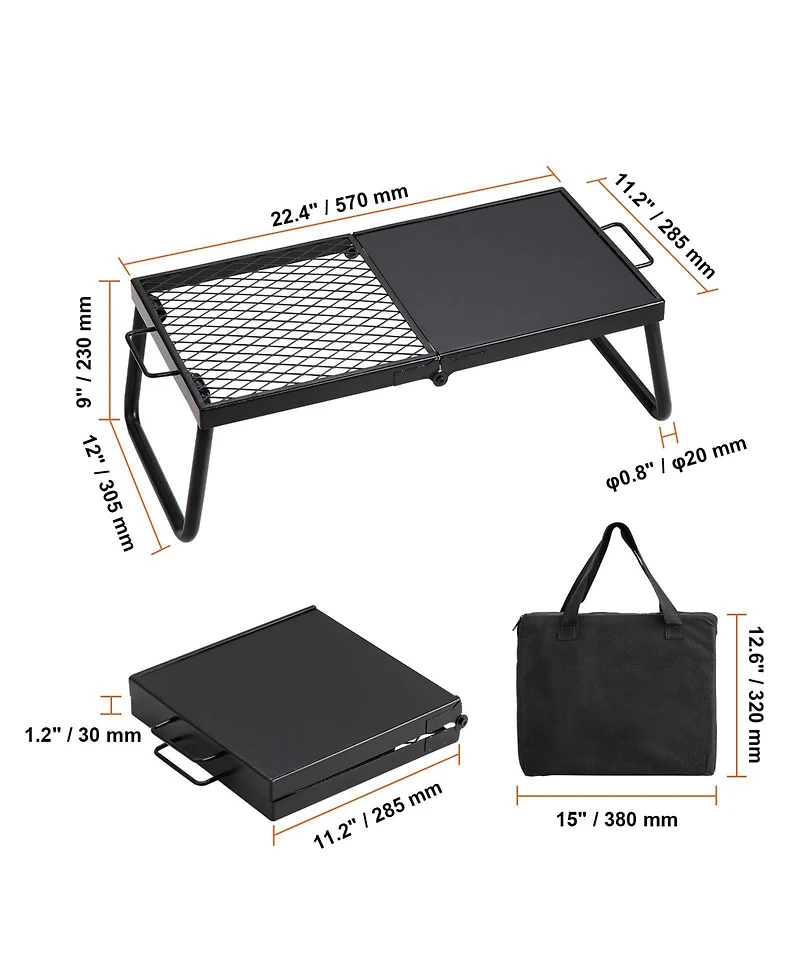 Ecooso 22.4" Folding Campfire Grill, Heavy Duty Steel Mesh Grate with Legs and Carrying Bag, Camping Grate for Fire Pit Cooking