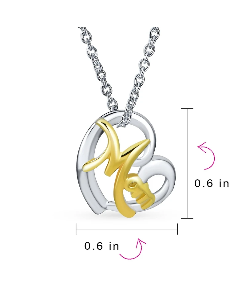 Bling Jewelry Words Mom Heart Pendant Necklace Mother Two Tone Rose Gold Plated Sterling Silver