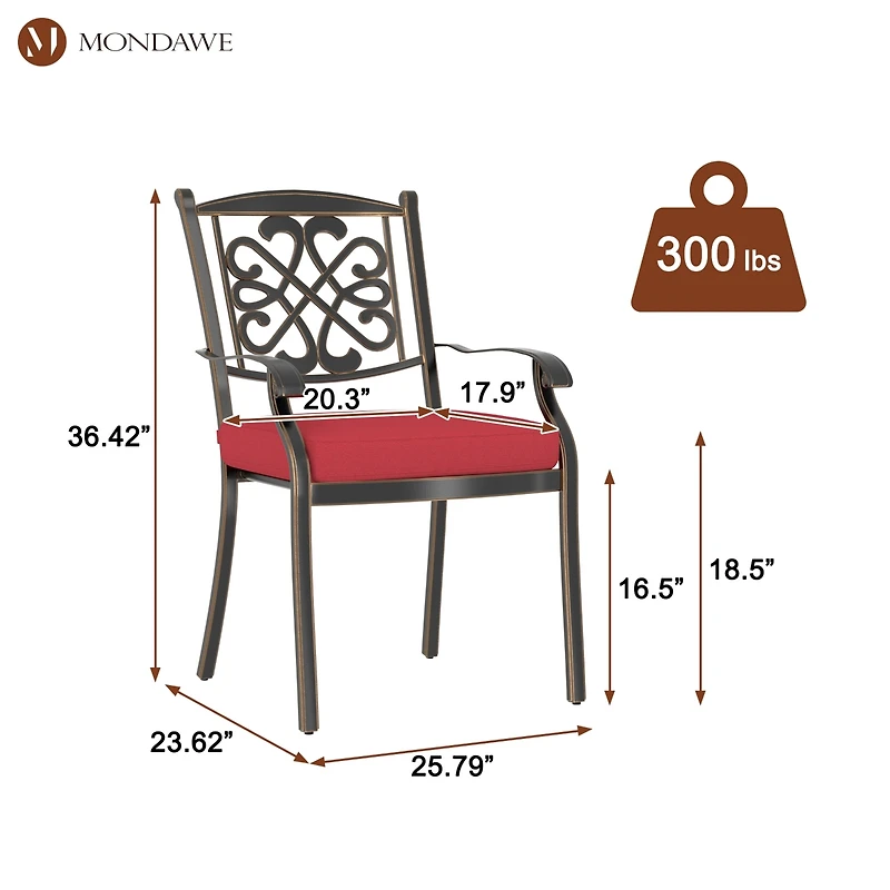 Mondawe 4-Piece Patio Dining Chair Set with Decorative Backrests and Red Cushions