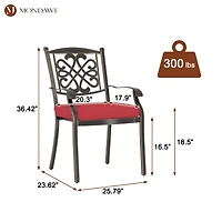Mondawe 4-Piece Patio Dining Chair Set with Decorative Backrests and Red Cushions