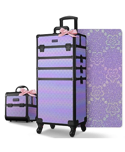 Byootique 4in1 Rolling Makeup Train Case w/ Cube Case Cosmetic Organizer Purple