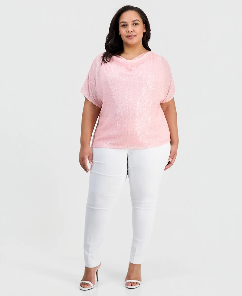 Anne Klein Plus Cowl-Neck Sequinned Top