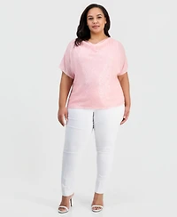 Anne Klein Plus Cowl-Neck Sequinned Top