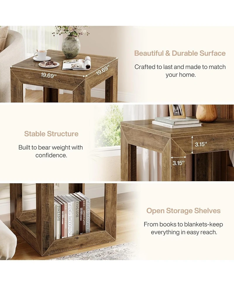 Tribesigns 20" Rustic Farmhouse End Table with Storage Shelf for Bedroom or Living Room
