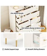 gaomon 44 Inch Tall 5 Drawer Farmhouse Dresser, Rustic White Chest with Bar Handles, Large Storage, Bedroom, Living Room