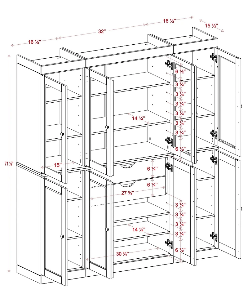 Palace Imports 100% Solid Wood 65" Pantry China Cabinet with Clear Glass, Shaker Doors