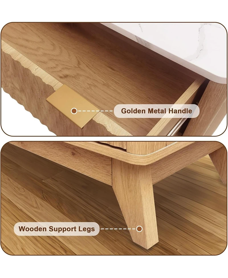 gaomon 6-Drawer Fluted Wood Dresser, Faux Marble Top, Modern Storage Organizer for Bedroom, Living Room