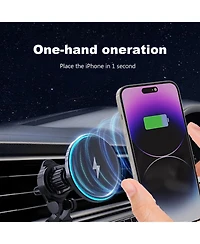 Risokeys Car Charger, Hands-free Car Phone Holder Charger, Wireless Charger Car Mount for Air Vent, Compatible with iPhone 16/15/14