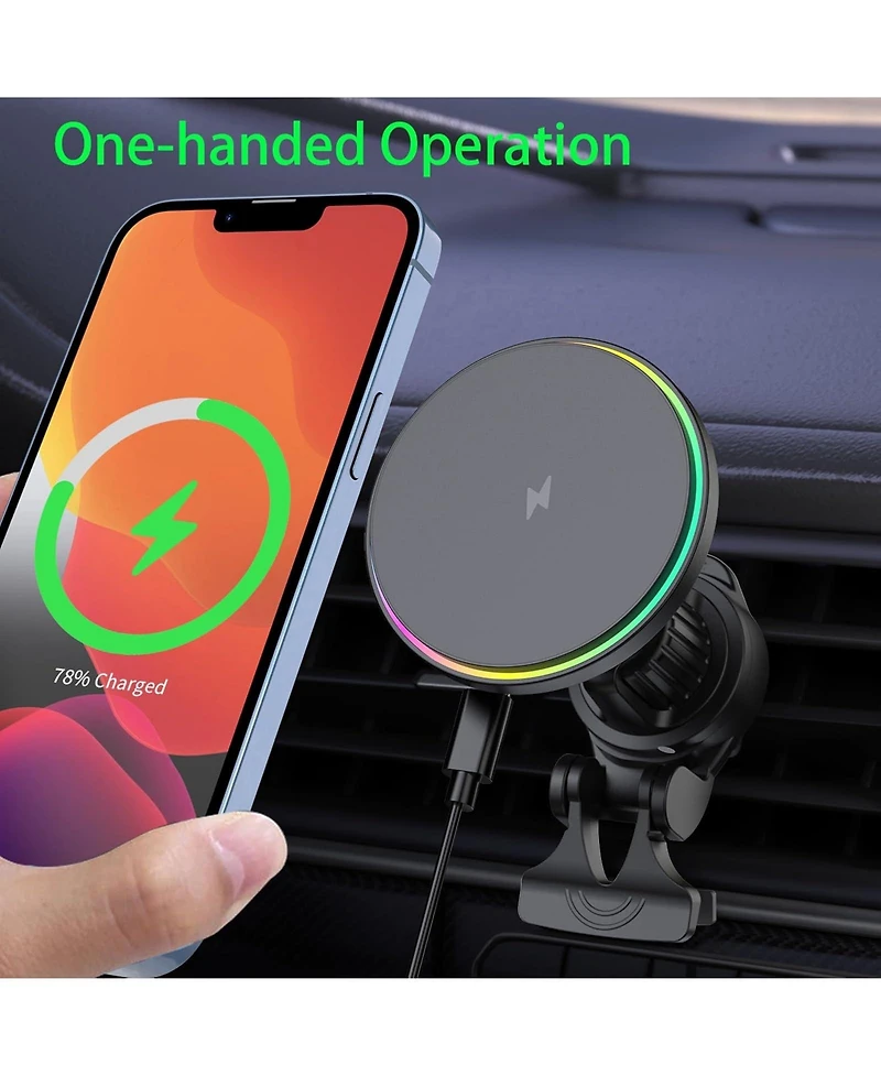 Risokeys Car Magnetic Wireless Charger, 15W Fast Phone Holder, 360° Adjustable for Air Vent, Compatible with iPhone 16 15 14 13 12 Pro Max Plus