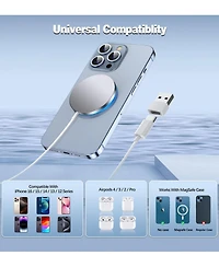 Risokeys Single Magnetic Wireless Charger, 15W Charging Mag-Safe Charger with Dual Charging Ports for iPhone 16/15/14/13/12 Pro and AirPods