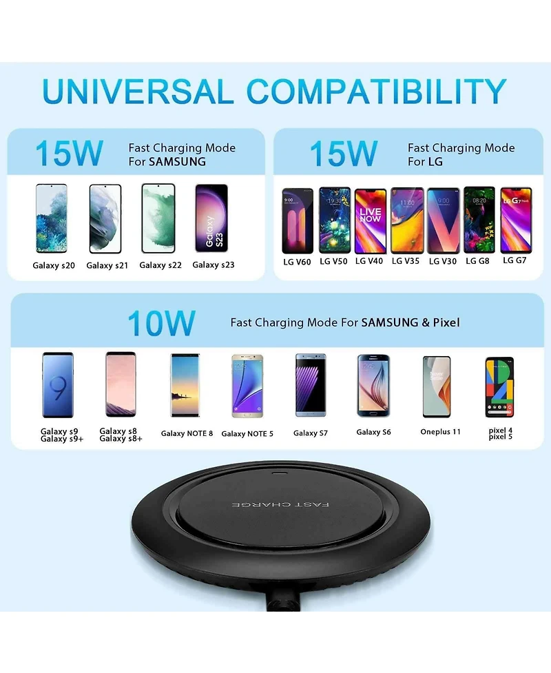 Risokeys Round desktop wireless charger, 15W maximum fast wireless charging pad, compatible with i-Phone 14 for Apple, Black