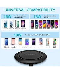 Risokeys Round desktop wireless charger, 15W maximum fast wireless charging pad, compatible with i-Phone 14 for Apple, Black