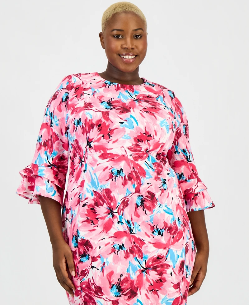 Kasper Plus Floral 3/4-Sleeve Sheath Dress