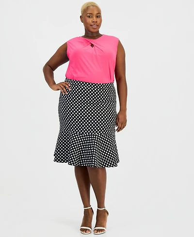 Kasper Plus Polka Dot Jacquard Flounce Skirt