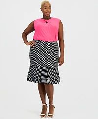 Kasper Plus Polka Dot Jacquard Flounce Skirt