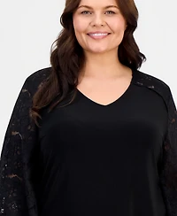 Kasper Plus Lace Bell-Sleeve V-Neck Top