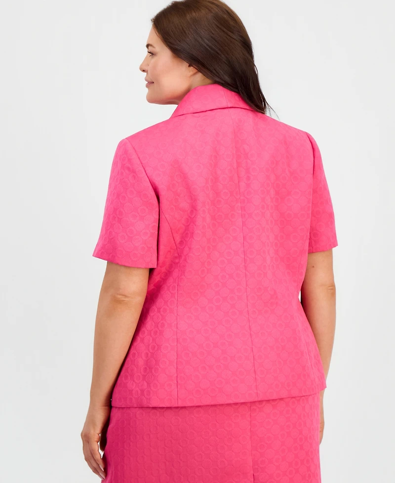 Kasper Plus Short-Sleeve Circle Jacquard Jacket