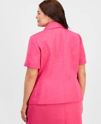 Kasper Plus Short-Sleeve Circle Jacquard Jacket