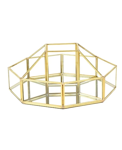 Lauraella Handcrafted Glass Organizer, Decorative Storage Container for Makeup, Jewelry, Desk, or Bathroom, Stylish, Gold