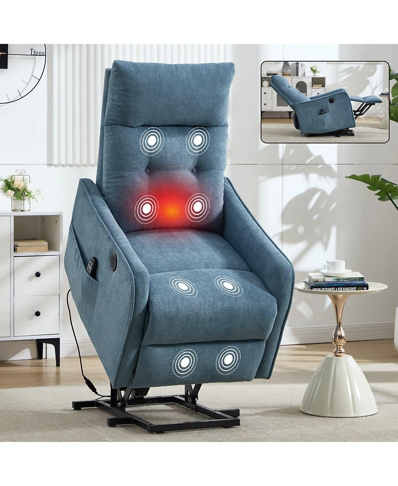 Boyel Living Chenille Power Lift Recliner Chair 155° with Massage Heat Usb for Indoor Elderly