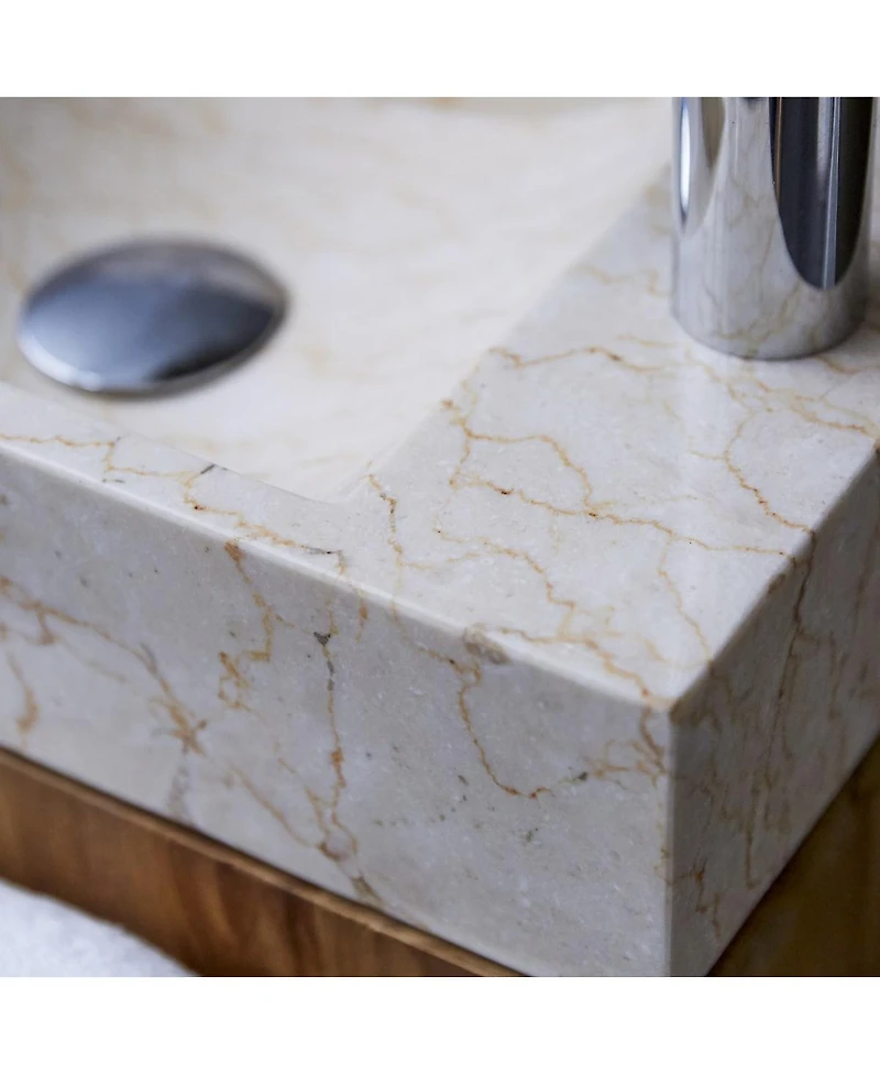 Tikamoon Stelle Teak and Marble Wall-Mounted Vanity Cabinet