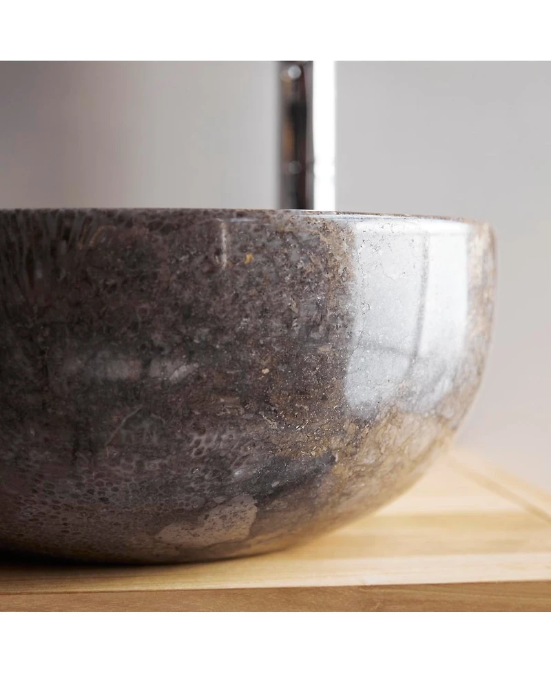 Tikamoon Mia Light Grey round marble washbasin