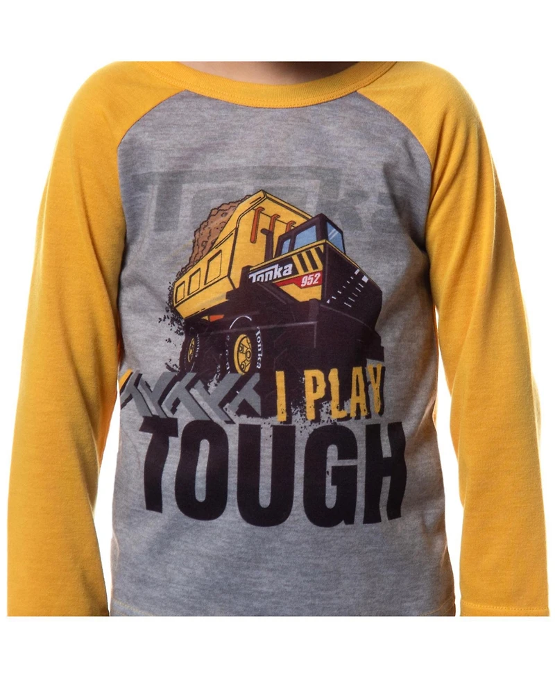 Tonka Toddler Boys Dump Truck I Play Tough 2 Piece Long Sleeve Raglan Pajama Set