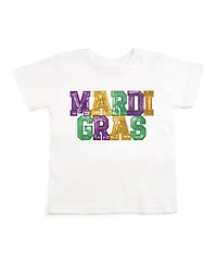 Sweet Wink Toddler Girls Mardi Gras Sequin Patch Short Sleeve T-Shirt