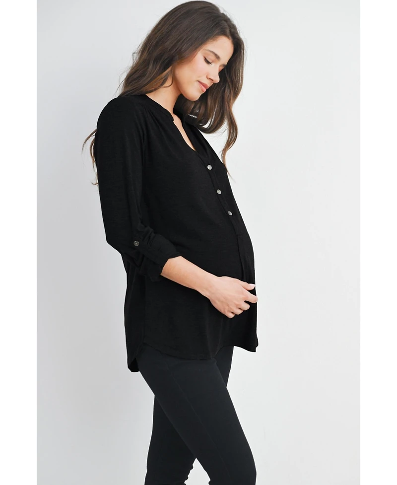 Hello Miz Maternity Henley V Neck Nursing Top