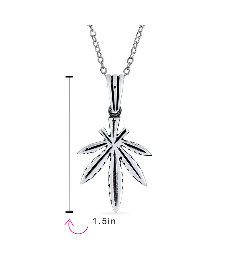 Bling Jewelry Retro Marijuana Leaf Pendant Necklace Oxidized .925 Sterling Silver