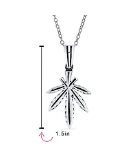 Bling Jewelry Retro Marijuana Leaf Pendant Necklace Oxidized .925 Sterling Silver