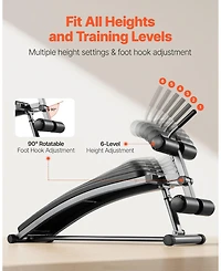 Mecale Sit Up Bench, Curved Decline Ab Bench with Reverse Crunch Handle and 6 Height Settings, 600 lb Capacity for Home Gym