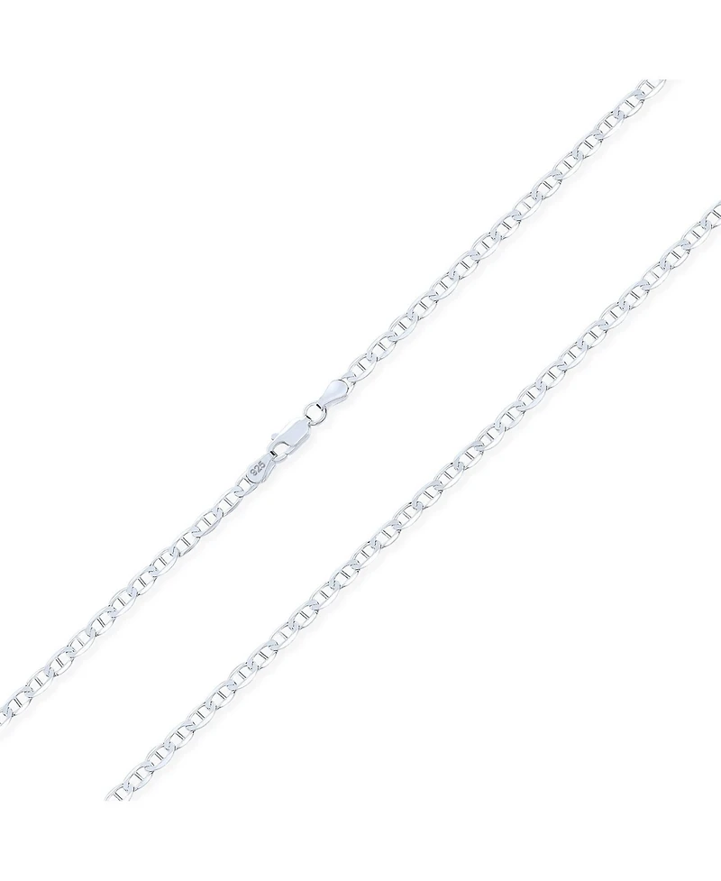Bling Jewelry Solid Heavy .925 Sterling Silver 4MM Anchor Mariner Chain Link Necklace