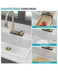 flynama 33x22x10inch White Composite Granite Quartz Drop In Single Bowl Workstation Waterfall Kitchen Sink with Pull Down Faucet