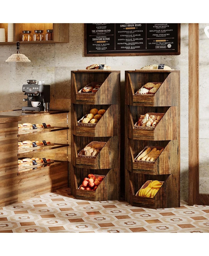 Tribesigns 4-Tier Fruit and Vegetable Storage Rack, 55.12" H Freestanding Open Storage Basket Stand, Wood Corner Vegetable Fruit Shelves