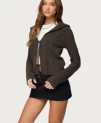 Edikted Women's Jayla Hooded Cable Knit Cardigan