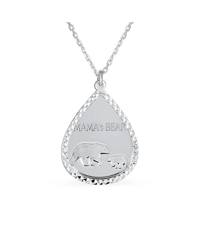 Bling Jewelry Mother-Bear Bezel Teardrop Word Mama Bear Necklace Sterling Silver
